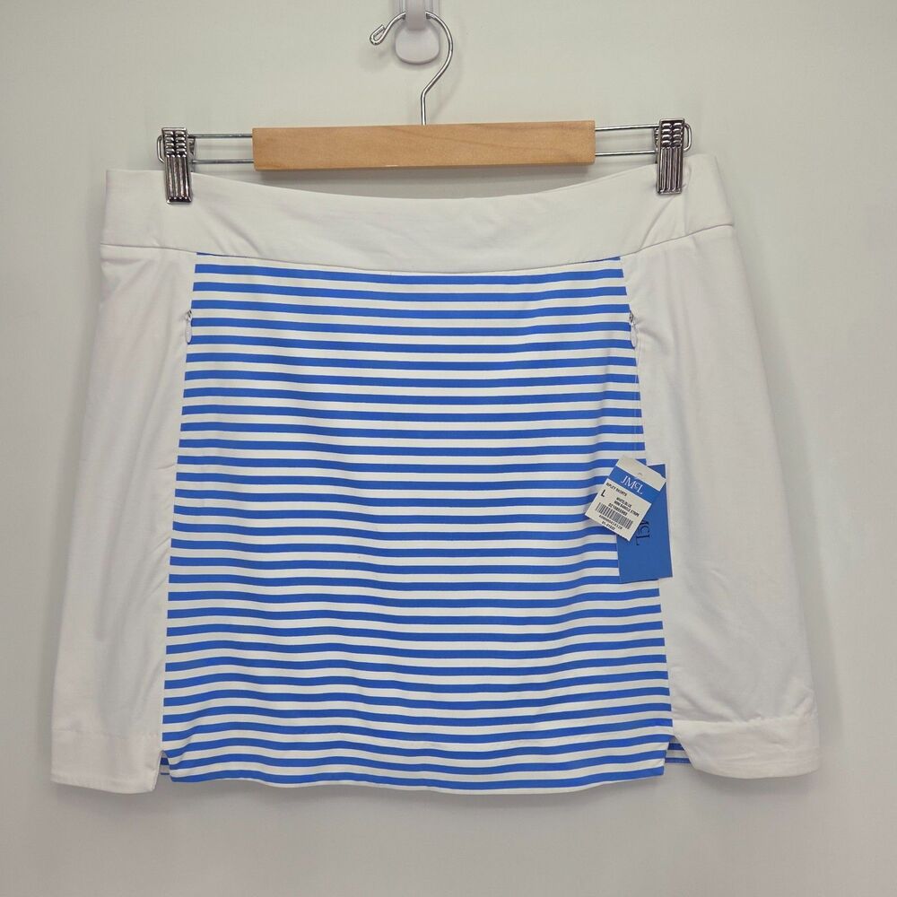 New J McLaughlin Ripley Skort Womens Large White Blue Stripe Pull On Golf Tennis
